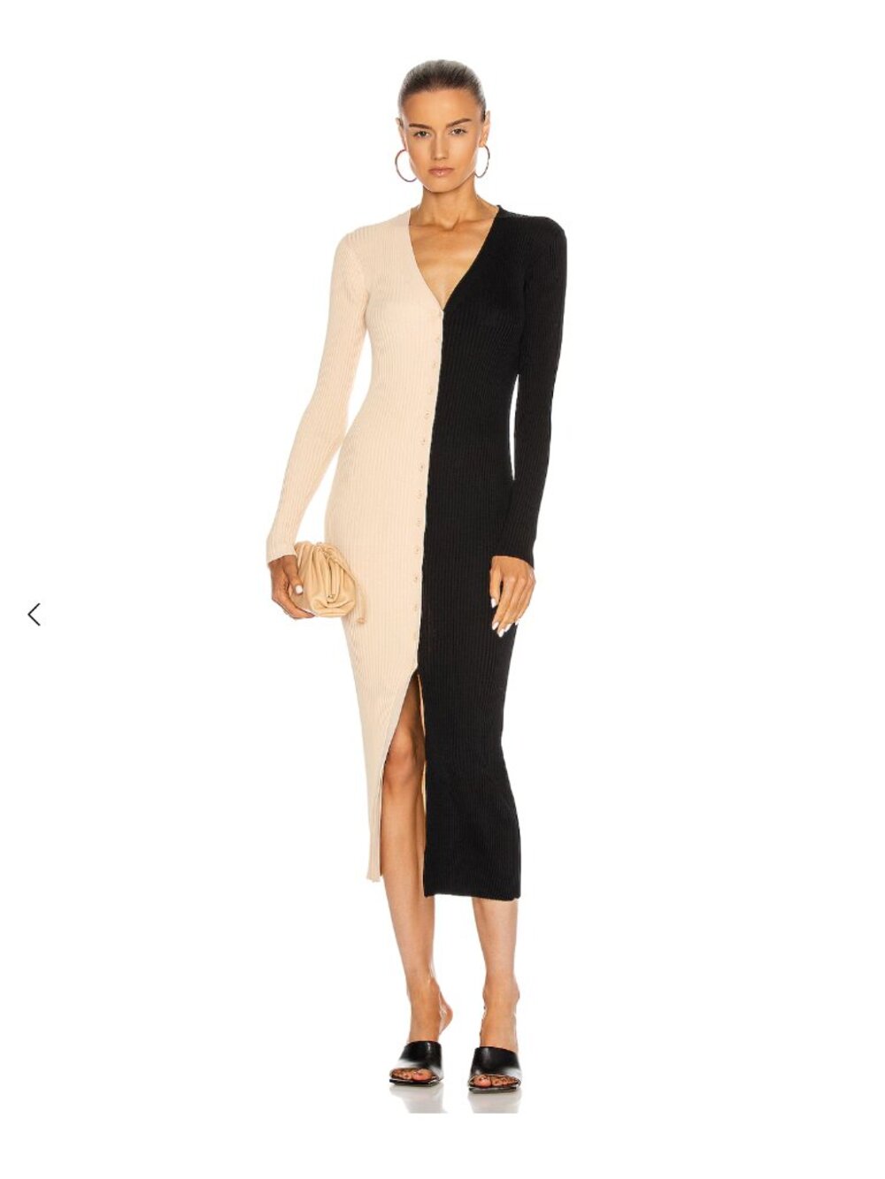 STAUD Shoko Colorblock Ribbed Sweater Midi Dress Buff Black NWT M